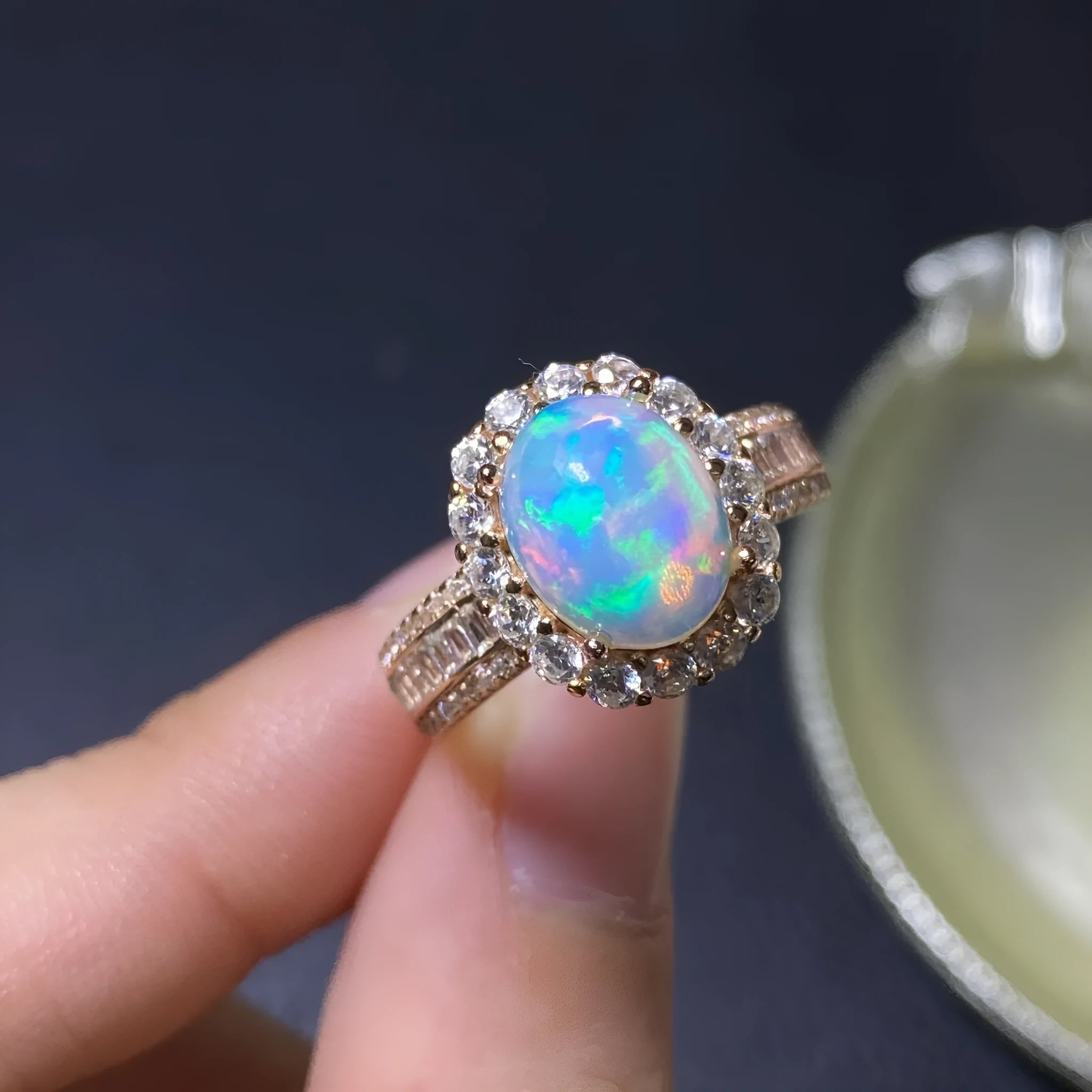 Handmade adjustable sterling silver ring with natural Ethiopian opal stone in gold plating options