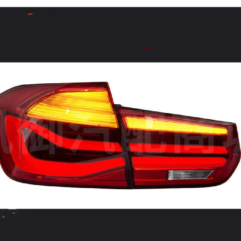 BMW 3 Series modified streamer LED tail light assembly in red or smoked black for 2012-2015 models.