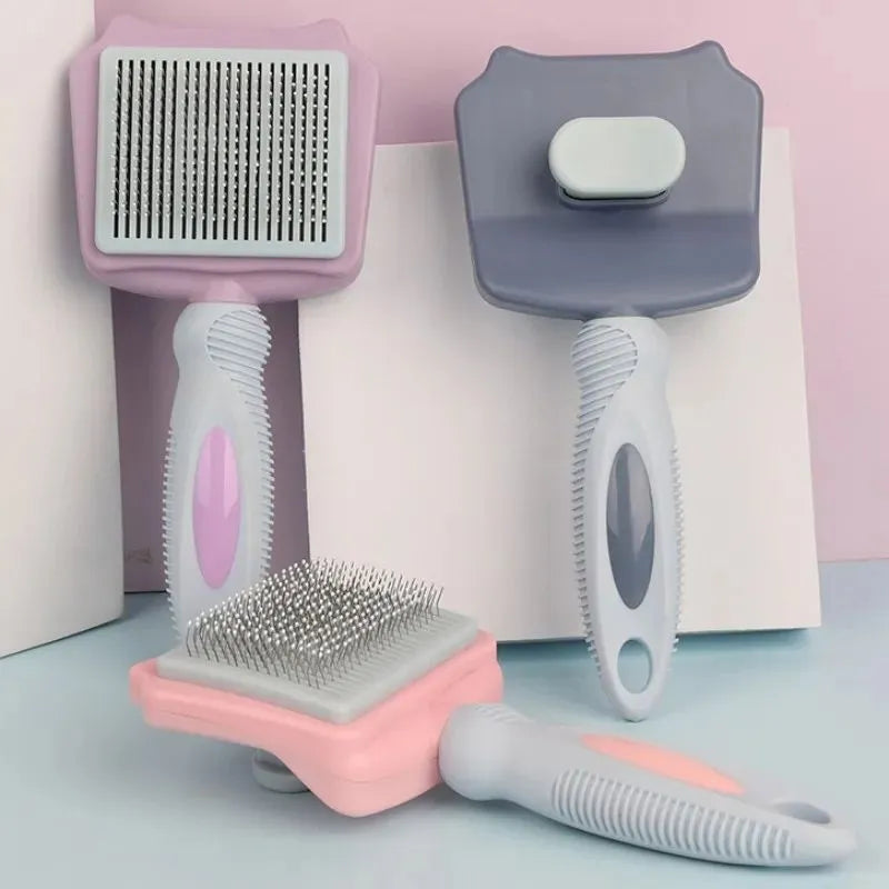 Self-cleaning dog and cat grooming brush for large dogs, knot opening massage comb in blue, pink or purple
