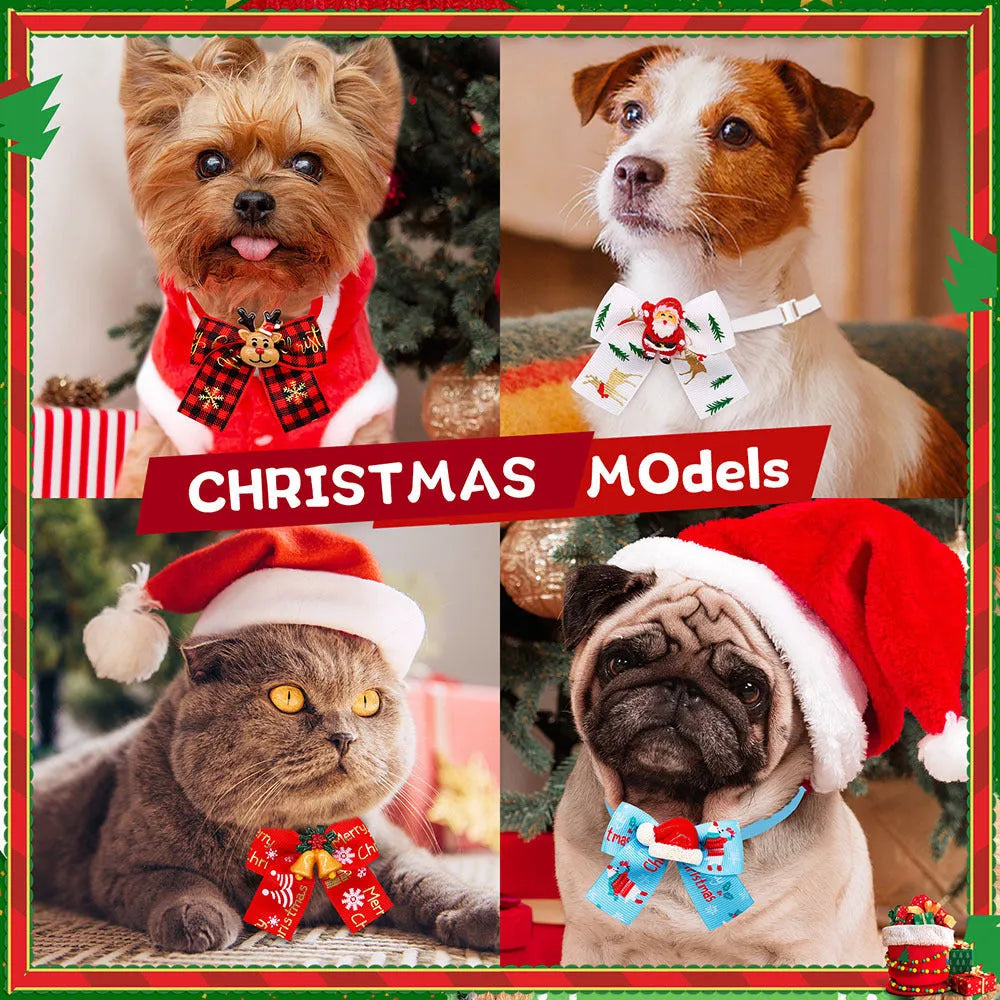British-style red and green polyester Christmas bow tie accessory for pets, dolls, or tree decoration