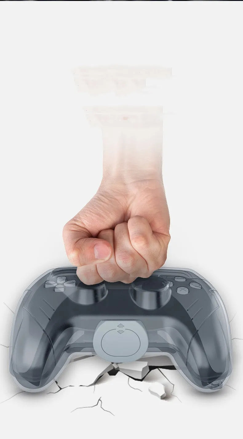 Transparent grey hard plastic game controller storage case showing inside space for controller