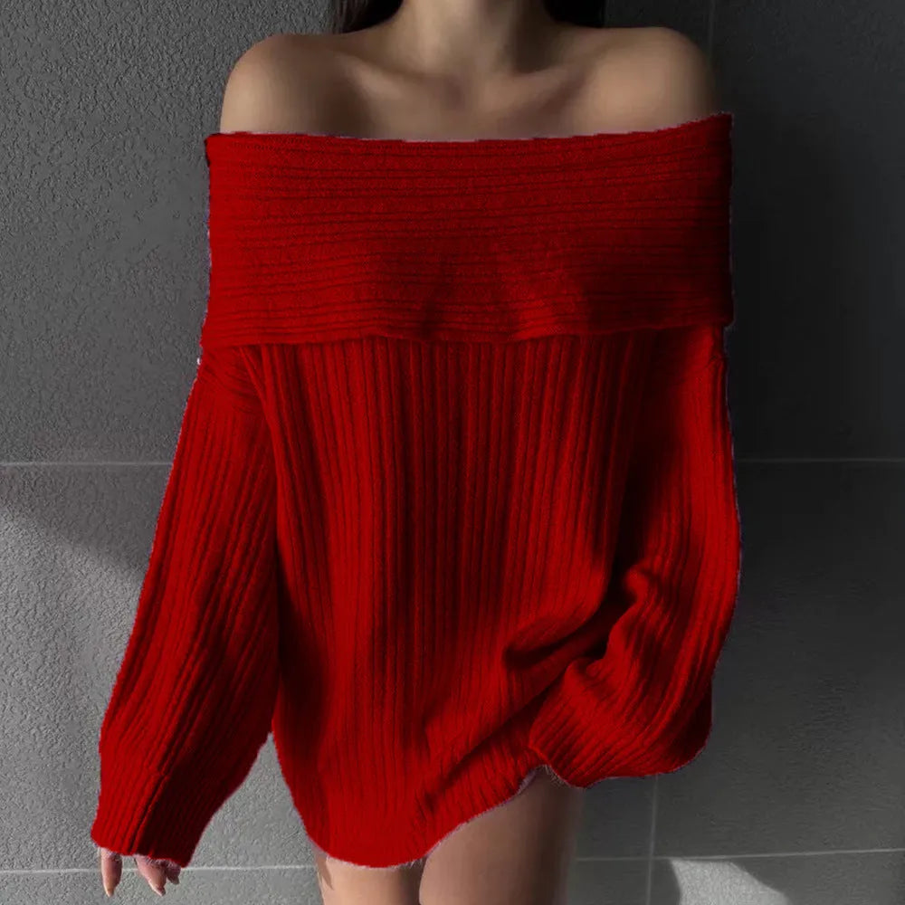 Women's loose fit acrylic pullover sweater in four colour options with long sleeves