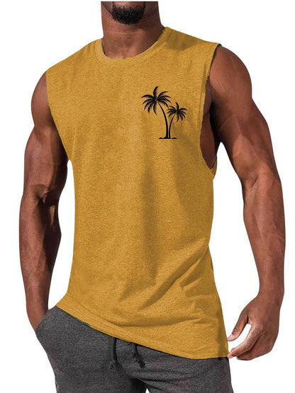 Stylish tropical tank top with coconut tree embroidery design, ideal for summer workouts and active lifestyles.