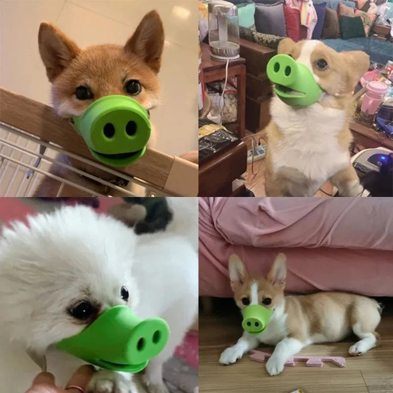 Blue silicone anti-bite mouth cover for dogs showing flexible construction and adjustable sizing
