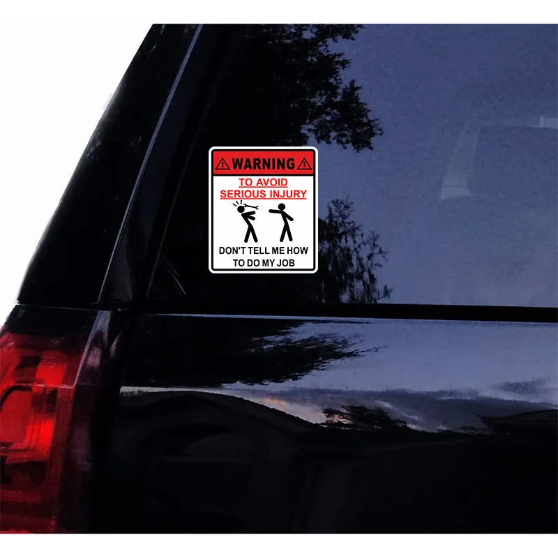 14.9cm by 12.6cm rectangular car glass warning sticker with adhesive backing.
