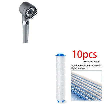 A high-pressure rainfall shower head made of durable ABS material with multi-mode functionality and a built-in water filter.