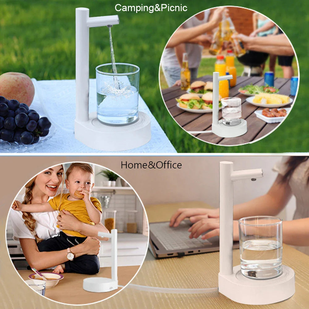 Rechargeable electric water dispenser with sleek, modern design for use in office and home settings