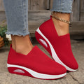 Unisex slip-on casual knitted wedge shoes in six colours with round toe and shallow opening