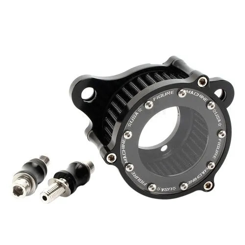 CNC aluminium motorcycle air filter with transparent glass housing for Harley Davidson models.