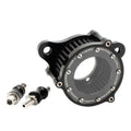 CNC aluminium motorcycle air filter with transparent glass housing for Harley Davidson models.
