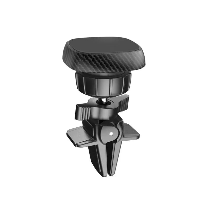 Black magnetic car air vent phone holder attached to vehicle air conditioning outlet