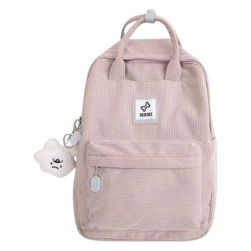 Retro hand-carrying backpack in light pink with breathable fabric, document pocket, and sewing line details for school use.