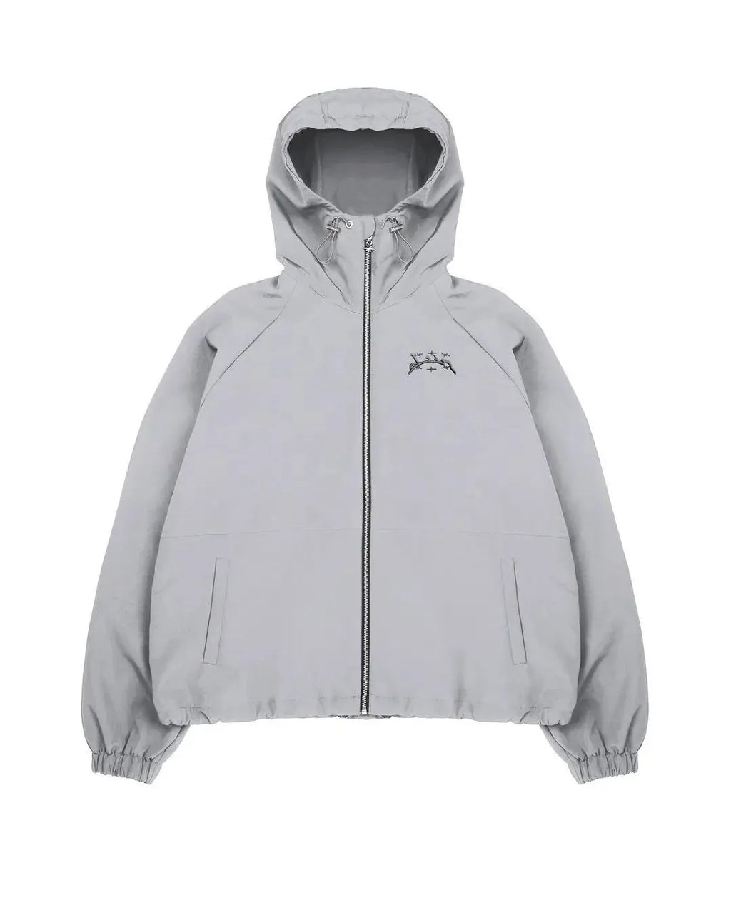 Men's grey hooded sunscreen jacket in British style with loose fit polyester construction