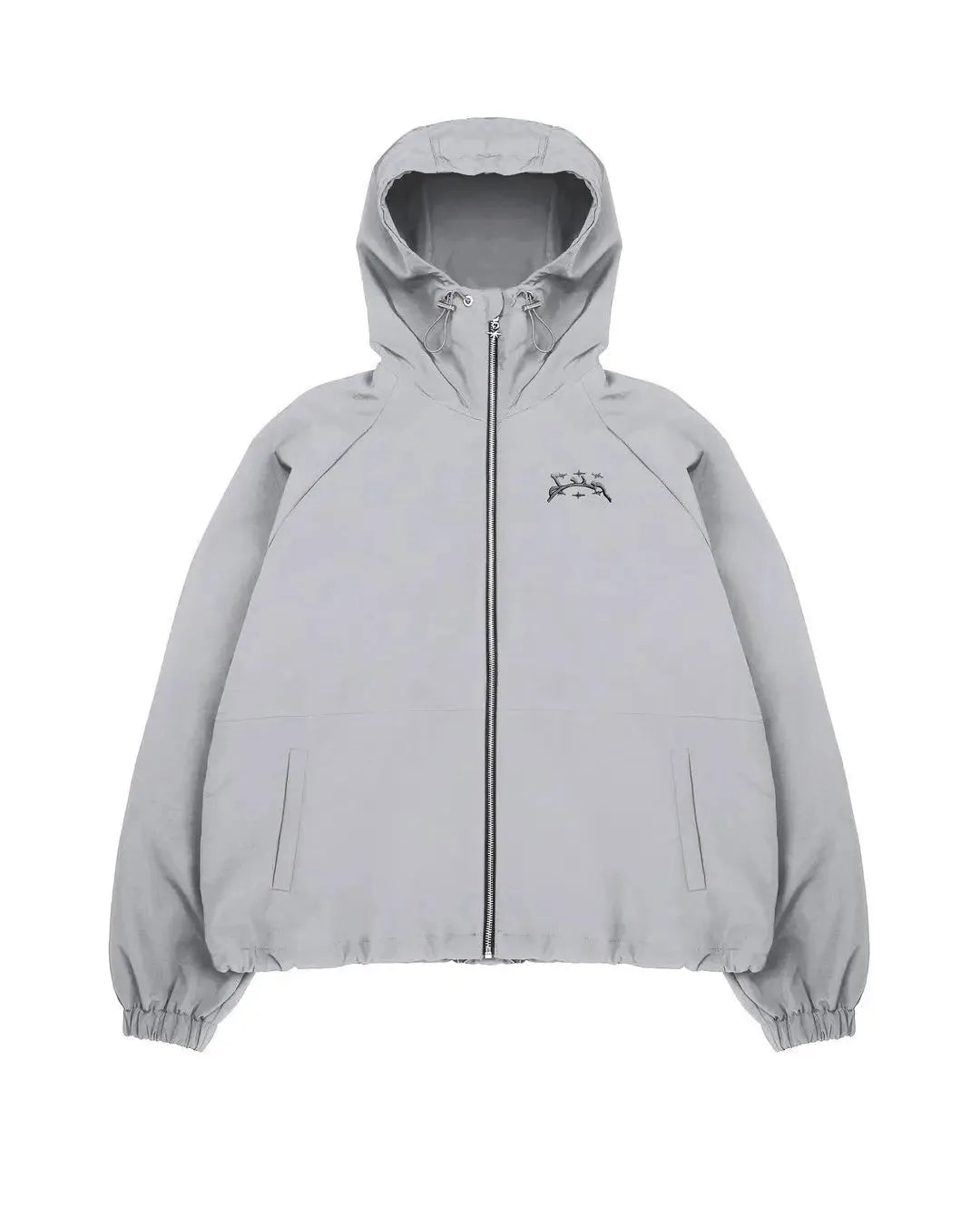 Men's grey hooded sunscreen jacket in British style with loose fit polyester construction