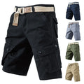 Men's loose fit cargo shorts in a cotton polyester blend, shown in army green colour with multiple pockets.