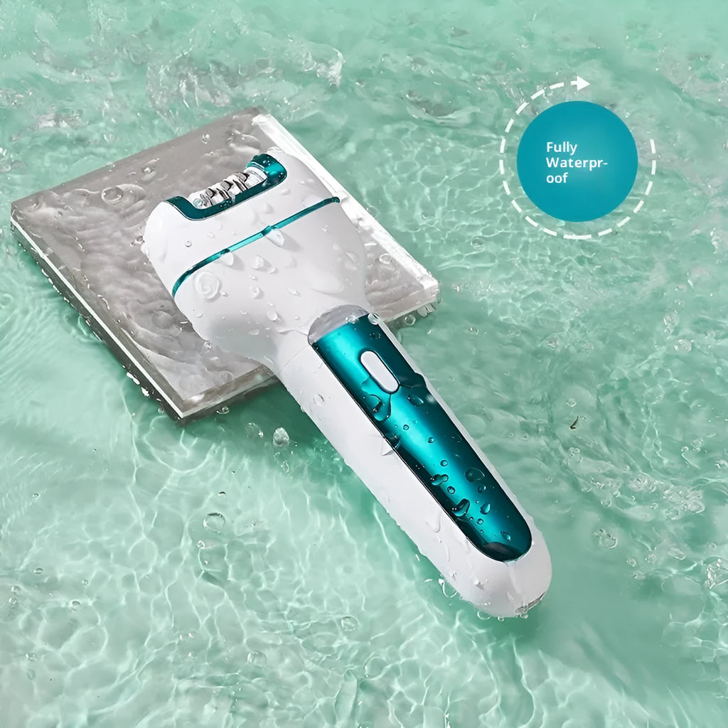 Women's USB-powered 3-in-1 hair removal set with stainless steel blade, gold colour, on white background