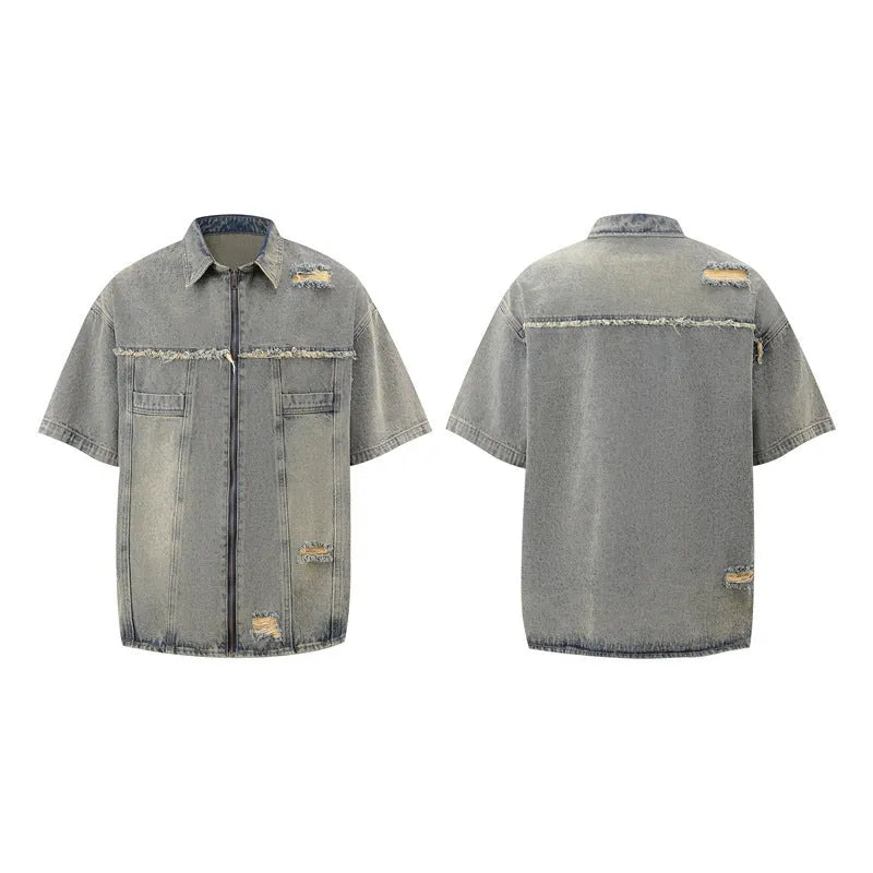 Denim overall suit two-piece set in loose fit street style with colour coordination options