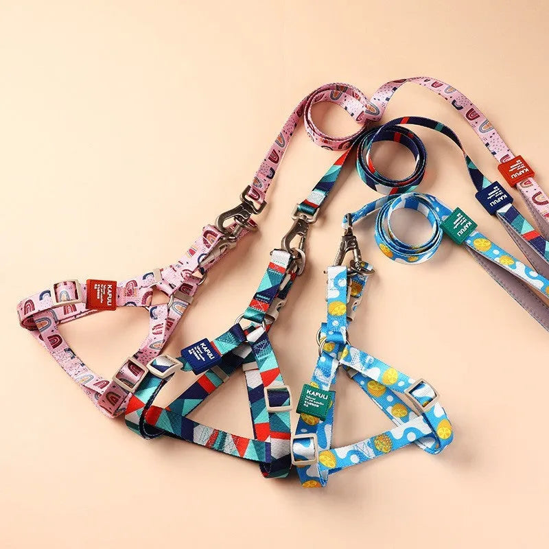 Polyester dog vest haulage rope package with chest strap and traction rope in multiple colours
