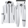 Men's cotton hooded sweatshirt and trousers two-piece set in grey, black, green, blue or white, sizes L to 6XL.