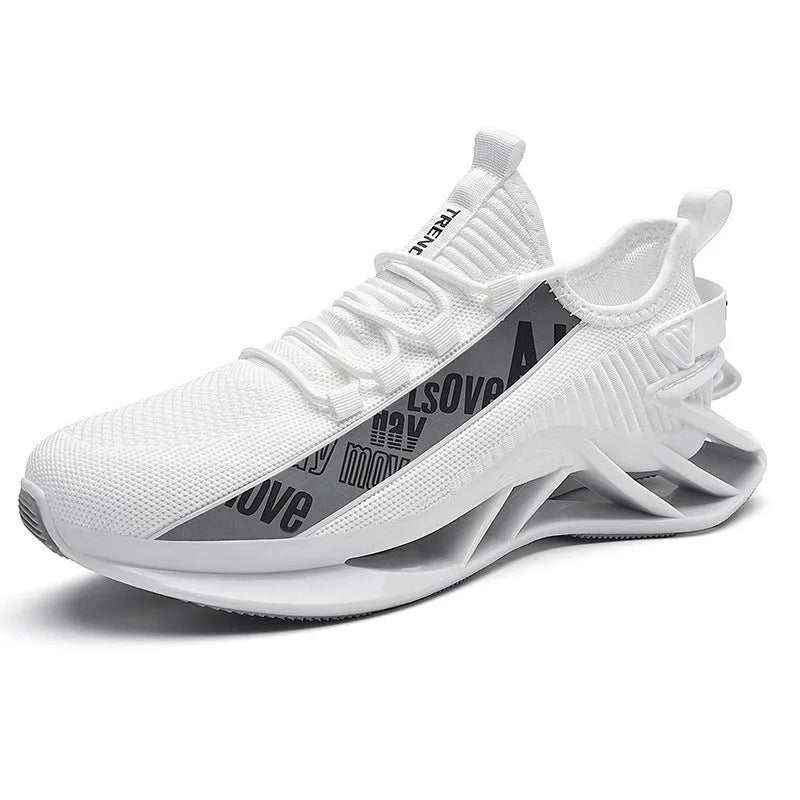 Men's casual exercise shoes with fly woven mesh upper in black, red, white or blue colours