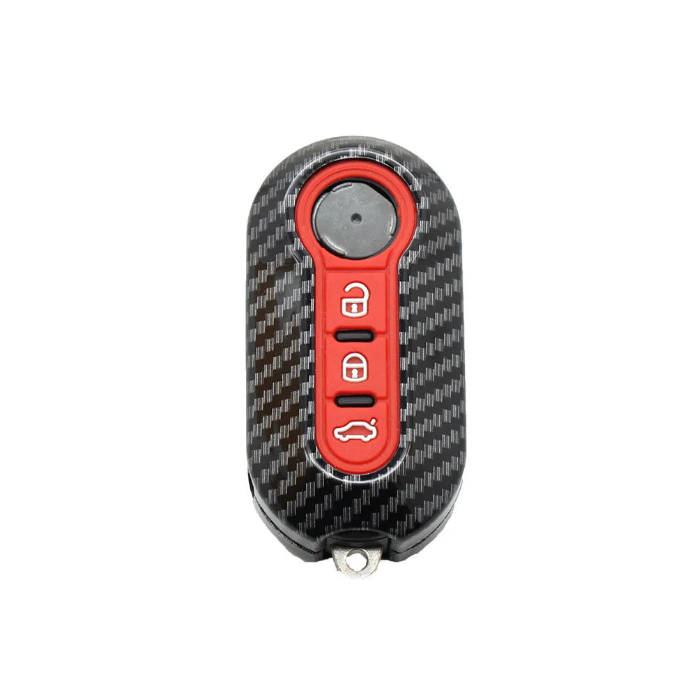 Fiat 500 Boyue Ottimo Viaggio carbon fibre pattern key shell in black, red and dark blue colours