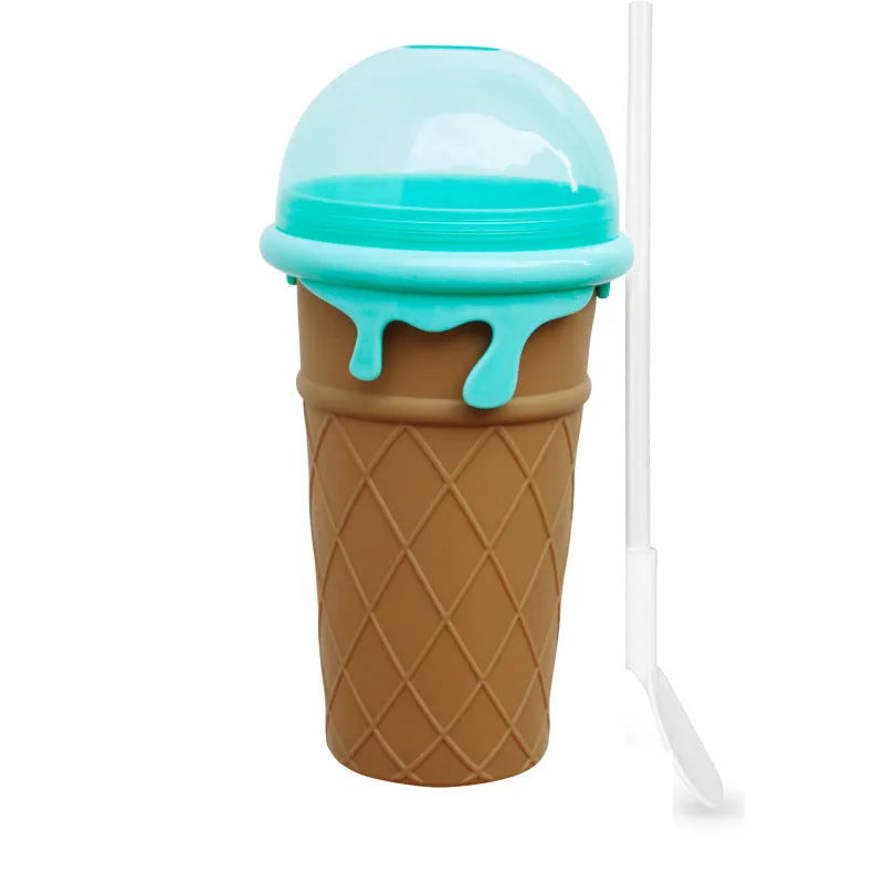 Blue 500ml silicone slushy maker cup for homemade smoothies and desserts