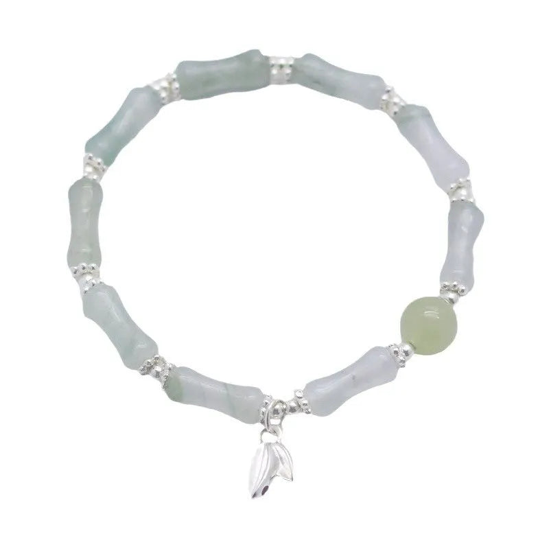 Handcrafted antique style sterling silver bracelet with Tianshan green bamboo centrepiece for women.