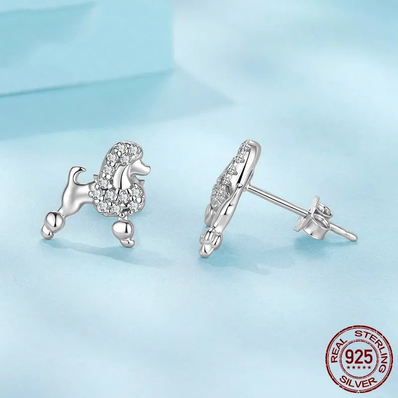 S925 sterling silver Mini Poodle stud earrings for women in colour SCE1895, one pair