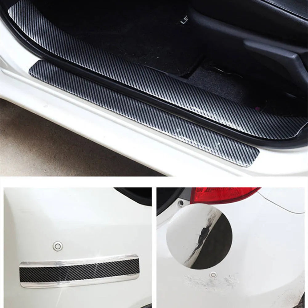Car carbon fibre pattern door sill decorative protective sticker in black 1m by 3cm