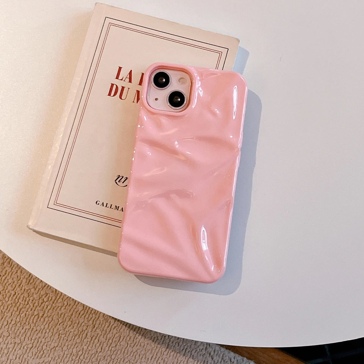 Electroplating three-dimensional pleated TPU phone case for iPhone 17 series in milk blue, dark pink, bright rose red, pink brown or milk white