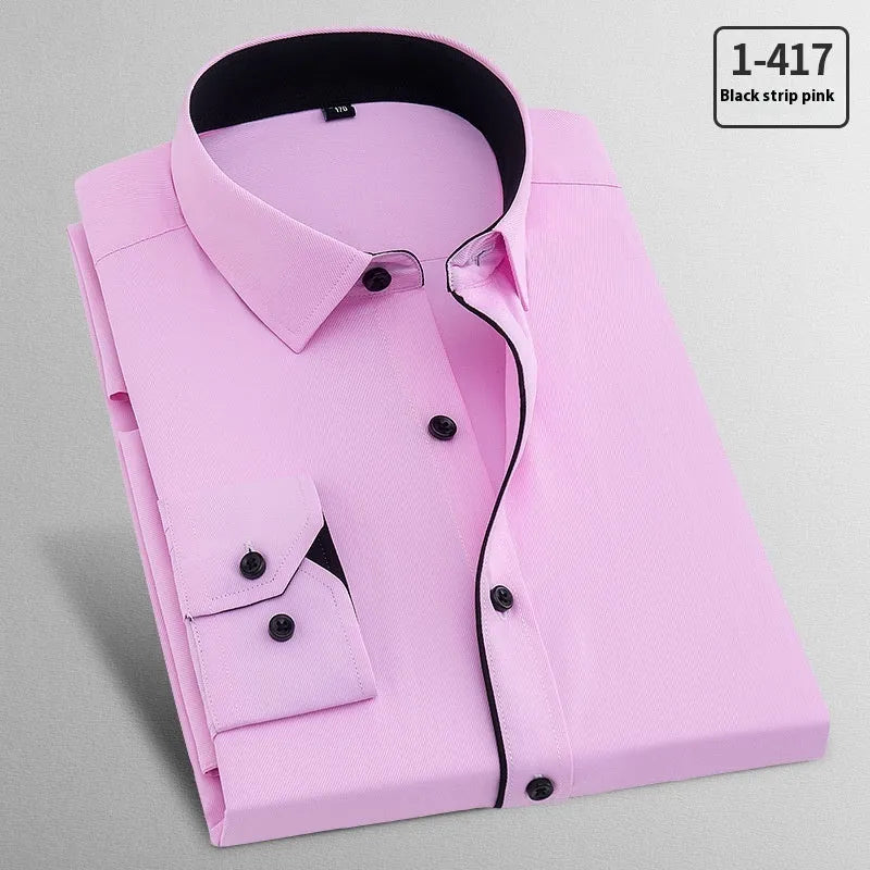 Men's long sleeved flax linen business shirt in pink diagonal or red plain colour.