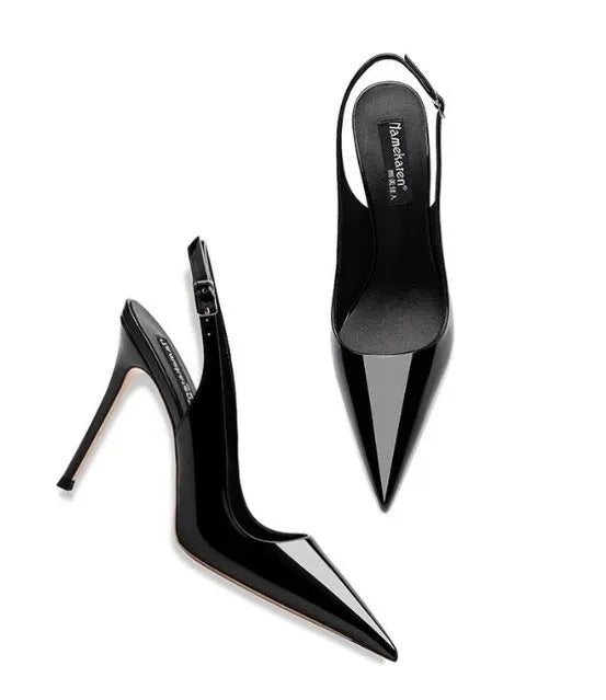 Women's nude ankle strap high heels with hollow design and button closure