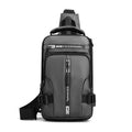 Men's waterproof nylon crossbody chest bag in khaki, medium square vertical section with zip closure and multiple compartments