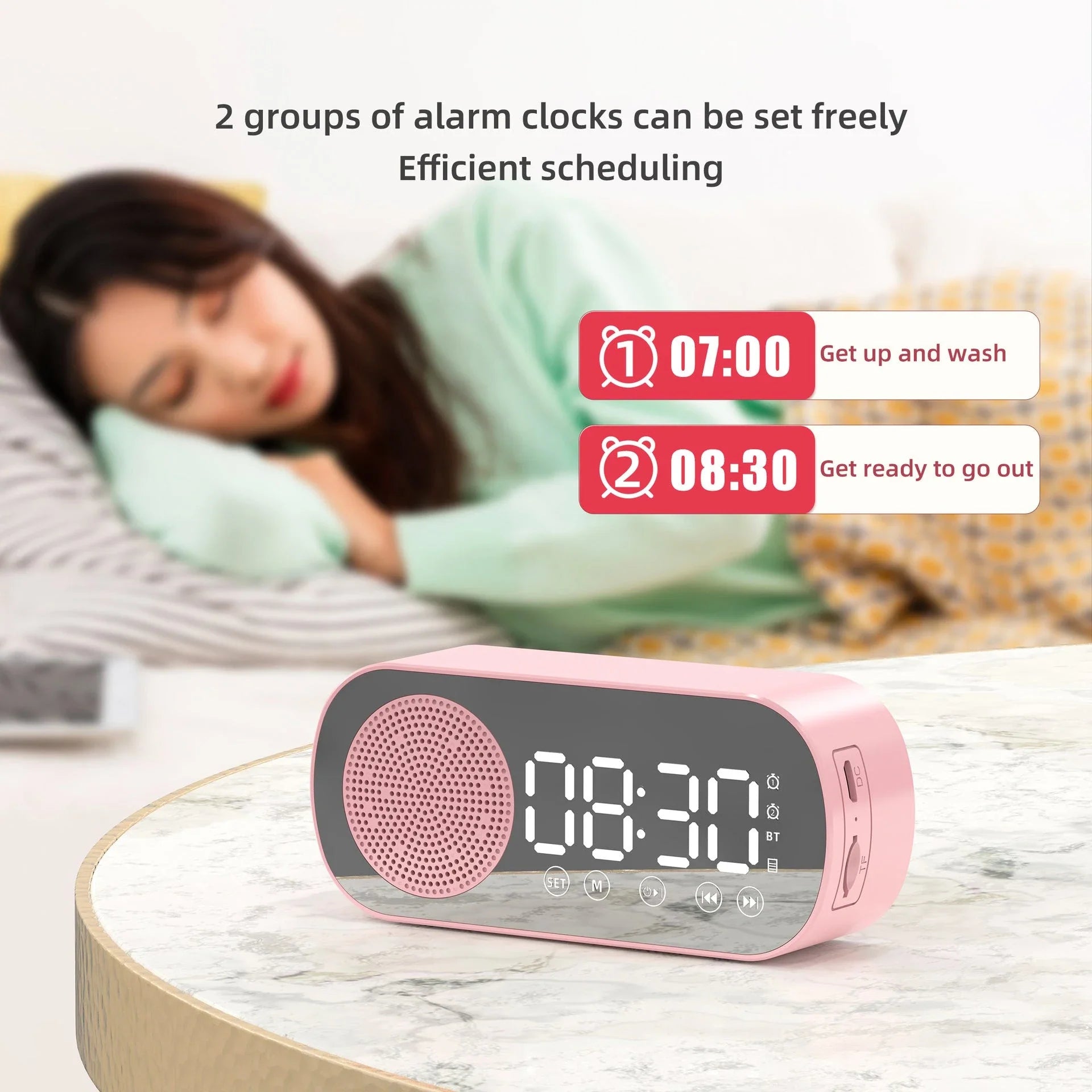 Multifunctional alarm clock with Bluetooth, FM radio, and USB charging features