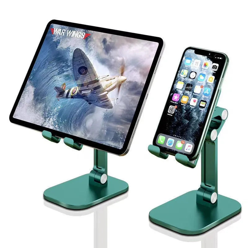 Universal metal folding phone holder in black, white or green with 360 rotating bracket for desktop, car or computer