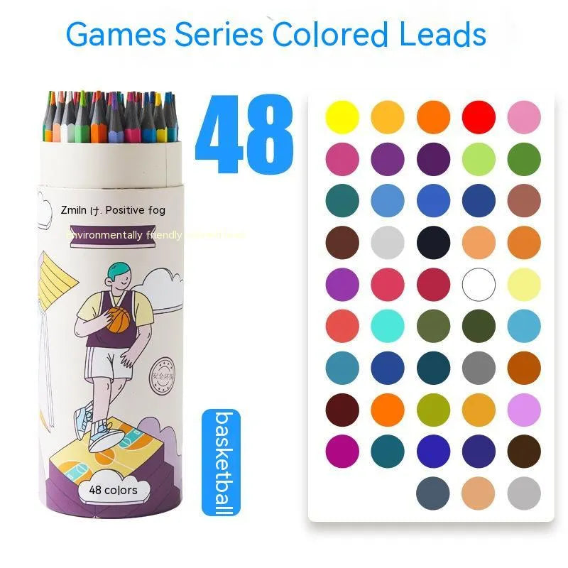 Zhenglin Sports Series coloured pencils in sets of 12, 18, 24, 36, and 48 colours with paper barrels.