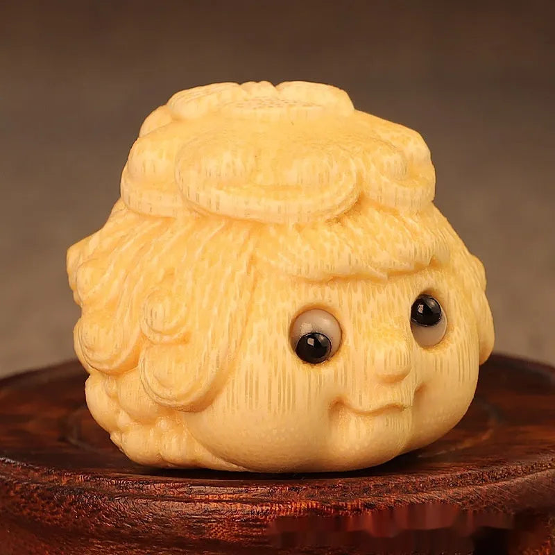Solid bamboo carving golden princess toad ornament for household decoration