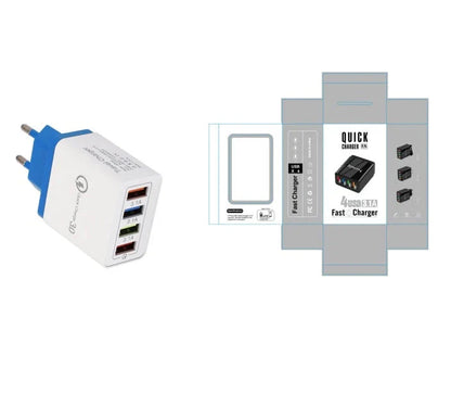 4-port USB wall charger with Quick Charge 3.0 technology for fast charging of smartphones and tablets