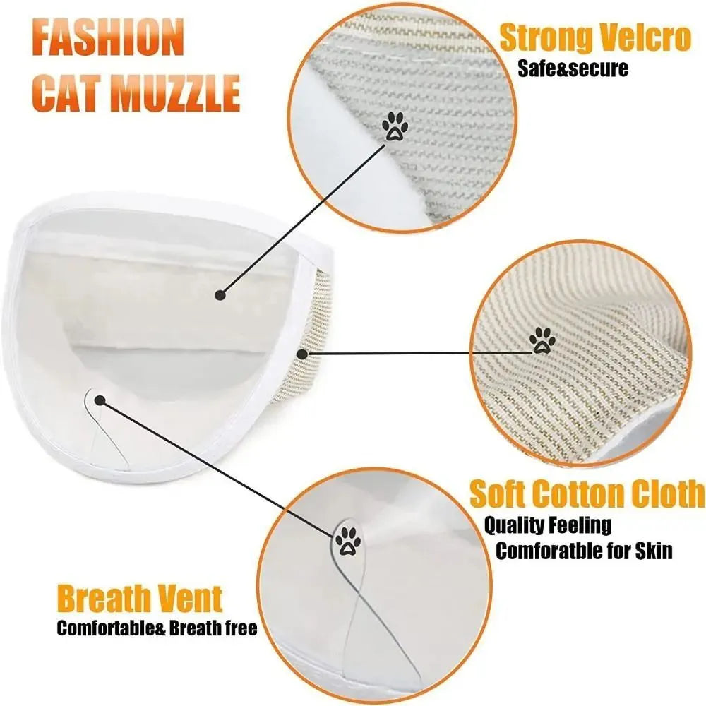Clear cotton and PVC cat anti-bite muzzle for grooming with size options S and M