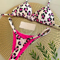 Women's printed lace-up split bikini set in nylon, available in six prints and sizes S, M, L.