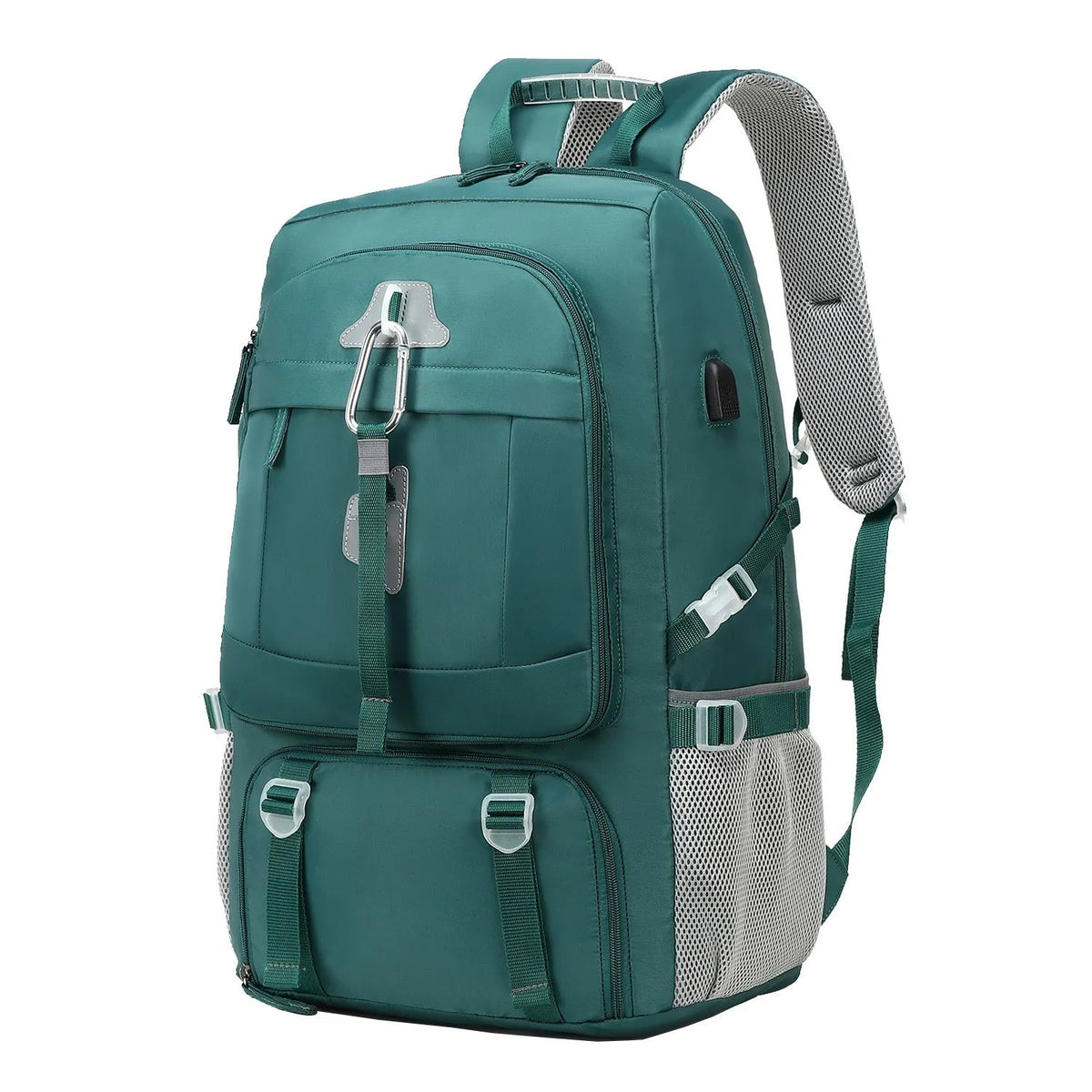 Large capacity business travel backpack for men with Oxford cloth, composite cowhide features and USB interface, 55cm x 20cm x 35cm