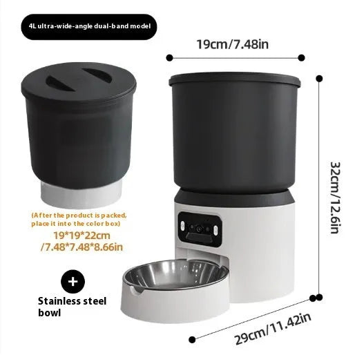 4 litre smart pet feeder with mobile app showing remote scheduling interface