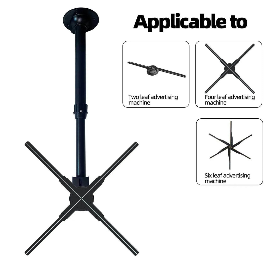 Black metal desktop stand bracket for holographic 3D projection fan advertising player, assembled