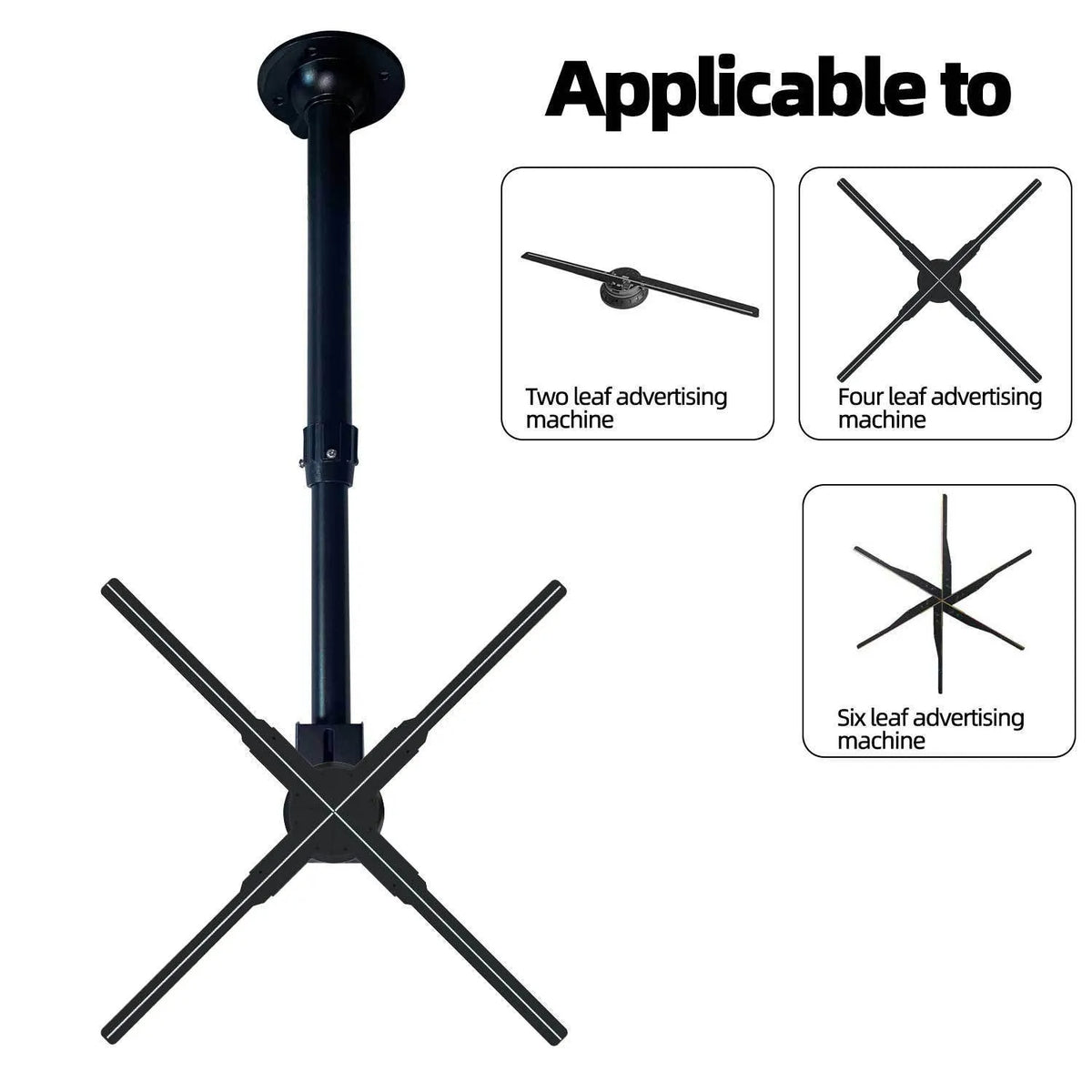 Black metal desktop stand bracket for holographic 3D projection fan advertising player, assembled