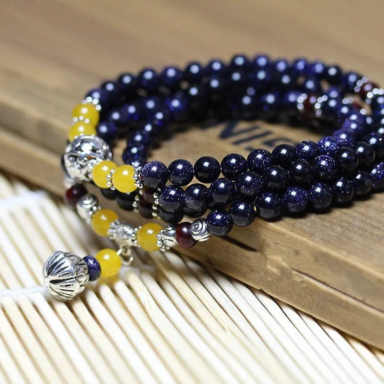 Handmade blue San bead bracelet showing 6mm beads in ethnic style unisex design