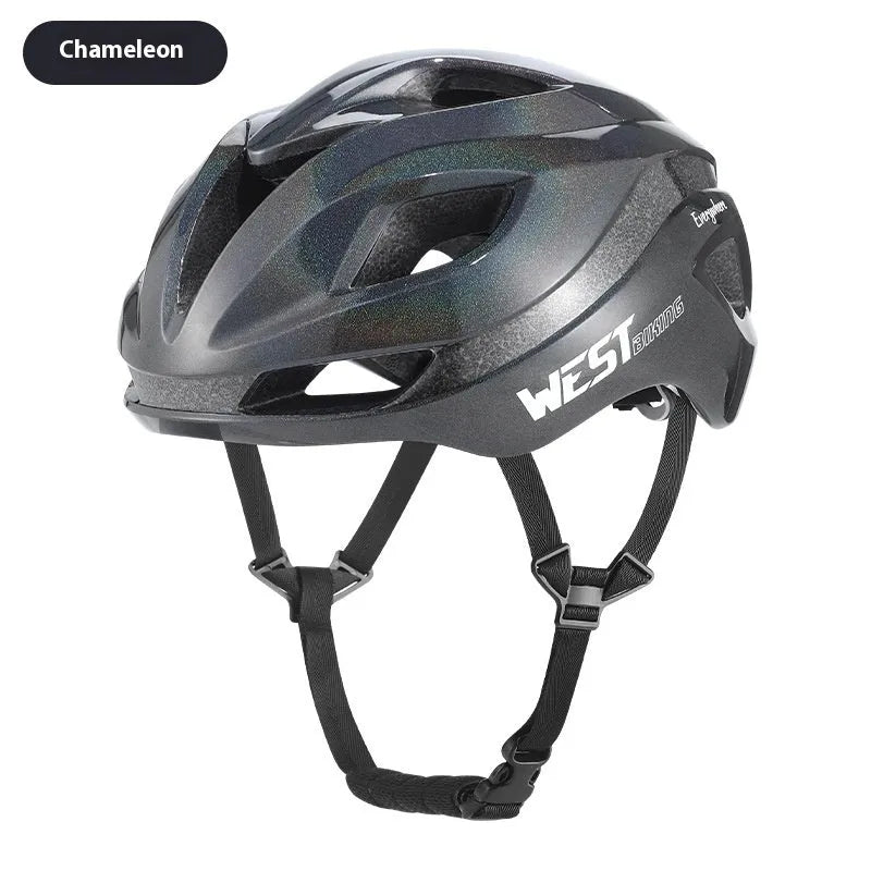Adult unisex road bike helmet in various colours showing integrated safety design