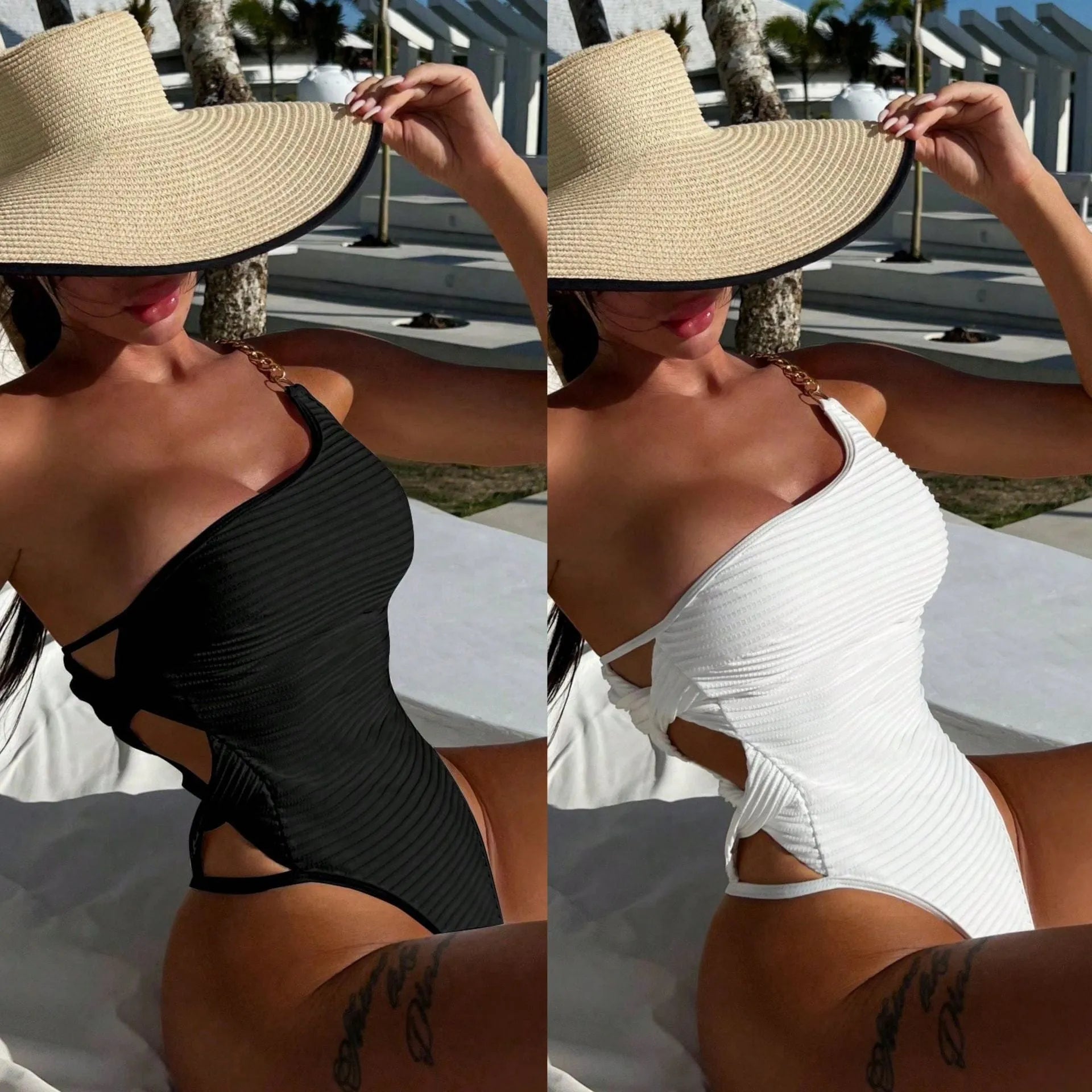 Women's solid colour one-piece swimsuit in polyester fabric for swimming