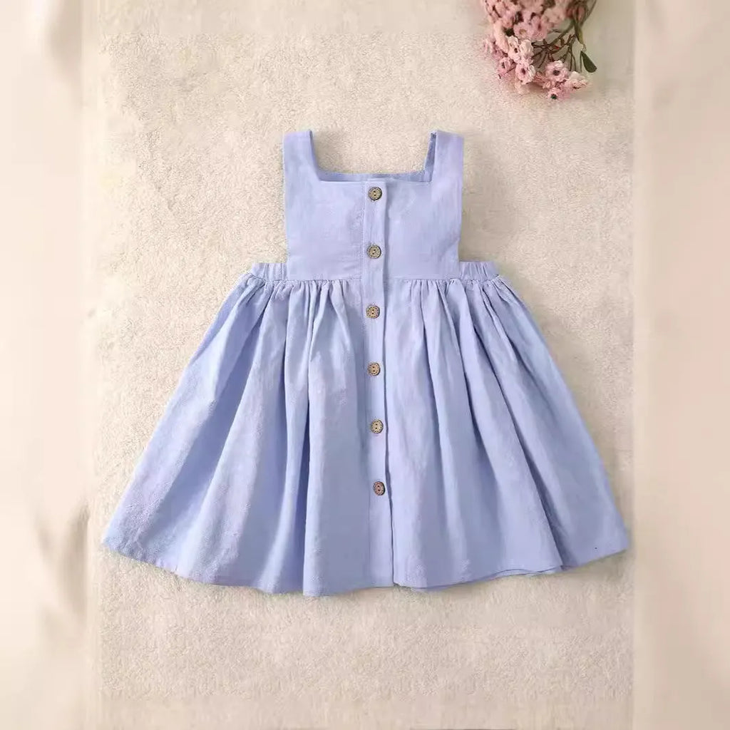 Girl's white pure cotton tank dress with short sleeves and pleated skirt, suitable for spring and summer