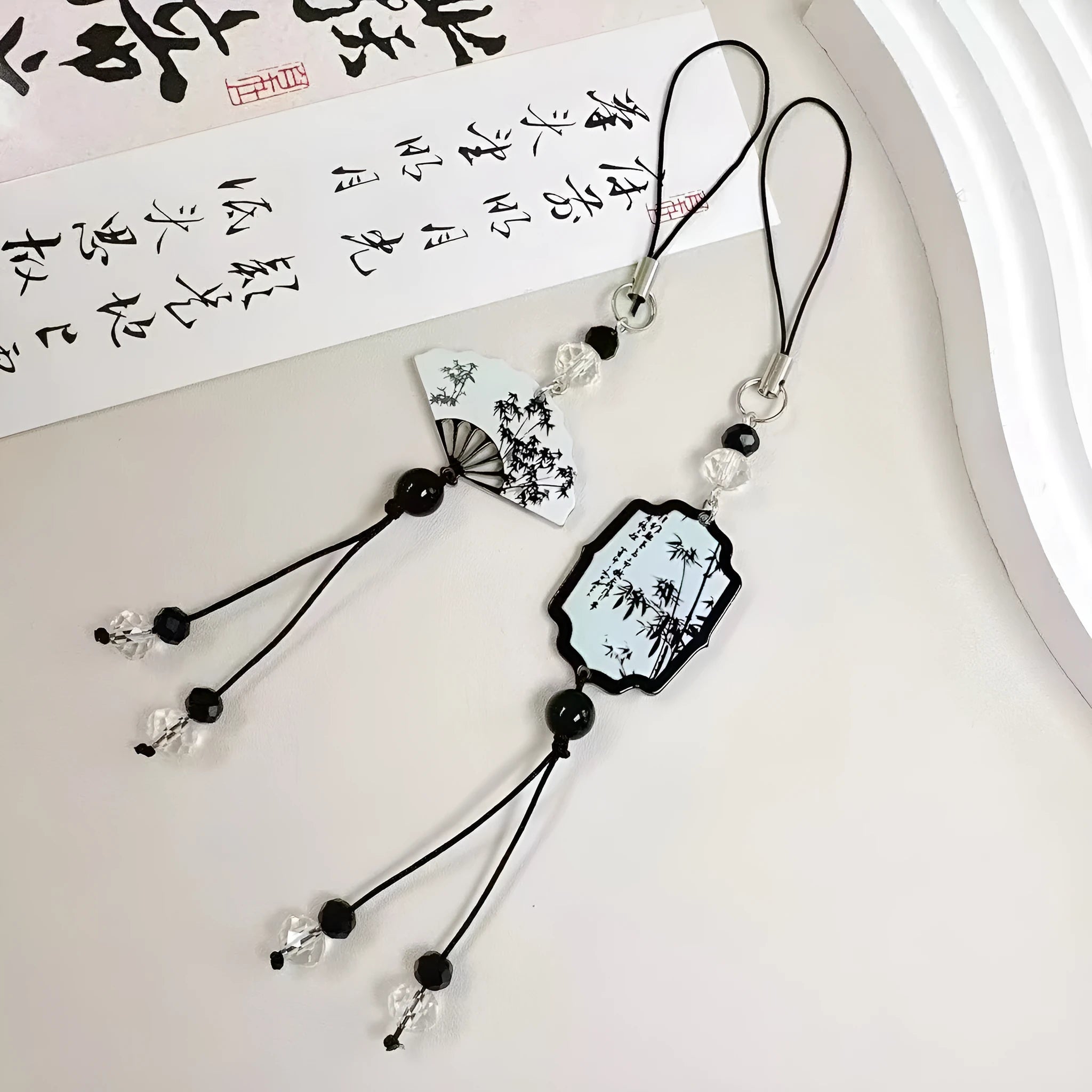 Guofeng Chinese style pendant keychain with plant and flower bead pattern