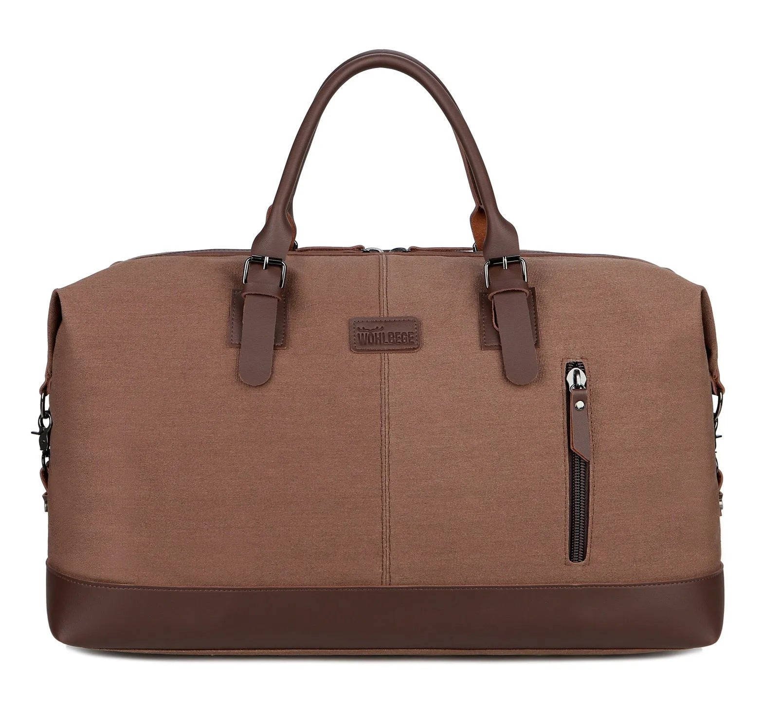Canvas travel bag for men, square vertical shape in light grey, with shoulder strap and zipper closure
